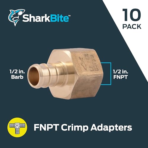 Image of SharkBite 1 /2 Inch Crimp Female Adapter, Pack of 10, Brass Plumbing Fitting, PEX Pipe, Copper, UC072LFA10