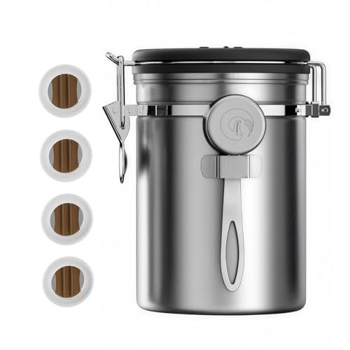 Image of Coffee Gator Coffee Canister - 22oz, Airtight Stainless Steel Kitchen Food Storage Container with Date Tracker, Scoop for Grounds Coffee Bar Accessories, Beans, Tea, Sugar, Flour, Cereal - Silver