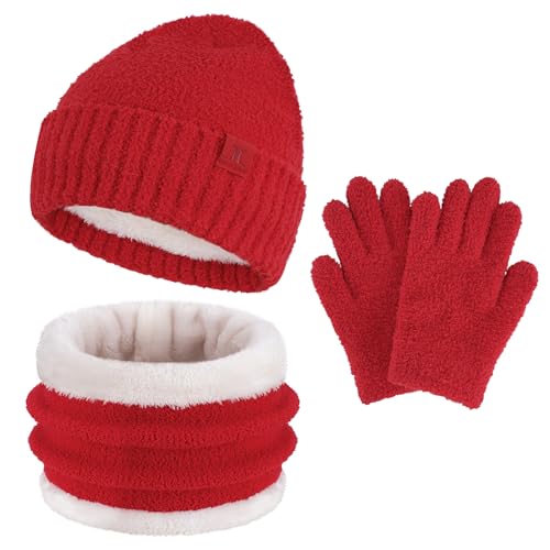 Image of Toddler Kids Winter Hat Scarf Gloves Set Cold Weather Beanie Hats Fleece Neck Warmer for 4 5 6 7 8 Year Old Boys Girls Gifts