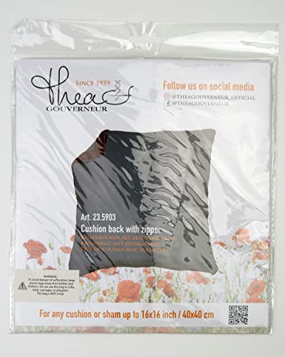 Image of Thea Gouverneur Cushion Back Kit with Zipper - Grey - for Any 16x16 Inch (40x40cm) Cushion- Cross Stitch Creations - Embroidery - Embroidery Kit for Adults - 23.5903