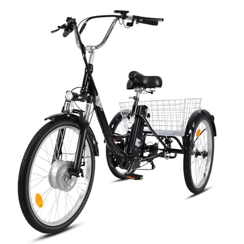 Fanesen Elektro Dreirad E Bike Für Erwachsene, 24' E-Bike Herren Damen Mit 36V 15AH Akku bis 50km, 250W Motor Elektrofahrrad Mit LCD-Display, Electric Bike 20 Km/h Vorder & Hinterkorb