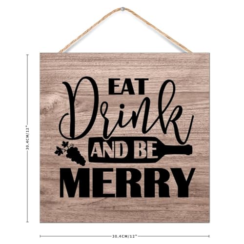 Letrero de madera Eat Drink And Be Merry para solucionar paredes vacías en baños y cocinas 3