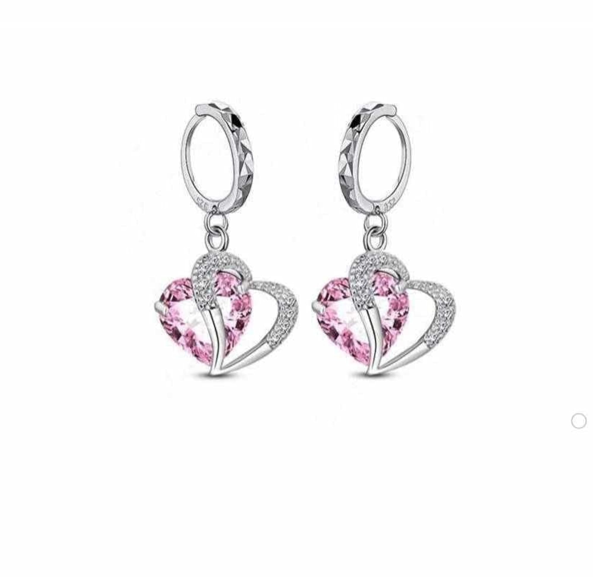 Double Heart Paved Zirconia Pendant Necklace Earring Set