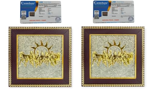 Image of CrystalPurna Natural Certified Pyrite Money Magnet Citrine Tortoise & Owl, Pyrite Tree, Natural Pyramids, Crystal Trees (7 horse pyrite frame pack of 2)