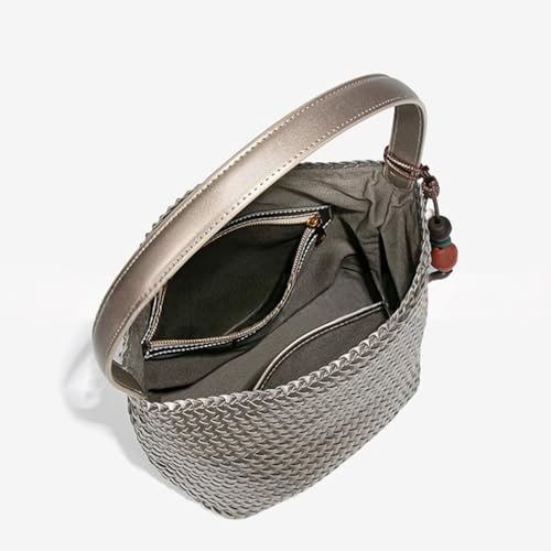 Image of Woven Leather Tote Bag For Women Crossbody Shoulder Bag Large Hobo Handbags Vegan Female Bag Vegetable Basket