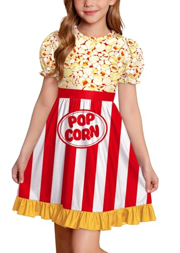 Girl's Halloween Puffy Sleeve Cute Dresses Casual Ruffled Hem Outfits