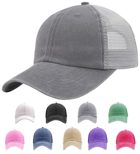 Image of Vintage Washed Snapback Baseball Hat for Men Women, Unstructured Cotton Crown /Soft Mesh /Flexible Visor /Foldbale for Pocket