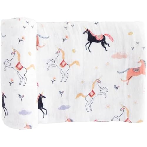 Image of Red Rovr 100% Certified Organic Cotton Muslin Swaddle | Newborn Receiving Blanket | Baby Wrap | Boy, Girl, Unisex | Soft, Lightweight, Breathable | Burping, Nursing | 44" x 44" | Little Unicorns