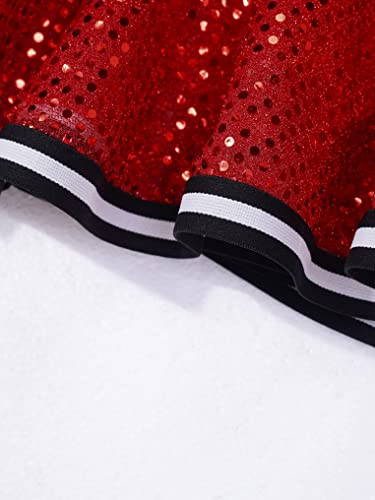 Oyolan Girls Sparkling Sequins Long Sleeve Ballet Dance Dress Gymnastic Leotard Ruffle Hem Ice Figure Skating Dress Red 16 Years #TOP7