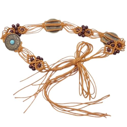 Kangnice BohemianStyle Beads Belt For Female Casual Adjust Knotted Crochet Belt For Long Dress Girl Waist Decors