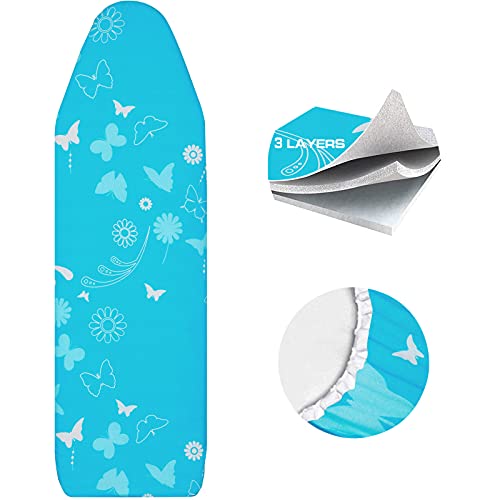 Ironing Board Cover,Extra Thick Heavy Duty Ironing Board Cover and Pad,Iron Board Cover,Ironing Board Covers,Iron Cover Replacement Ironing Board Cover Durable Foam 3 Layers,Easy-Fit,100% Cotton,Blue