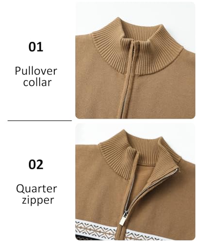 Men's Quarter-Zip Up Pullover Sweater Striped Slim Fit Sweater Casual Lightweight Warm Long Sleeve Mock Neck Sweater4