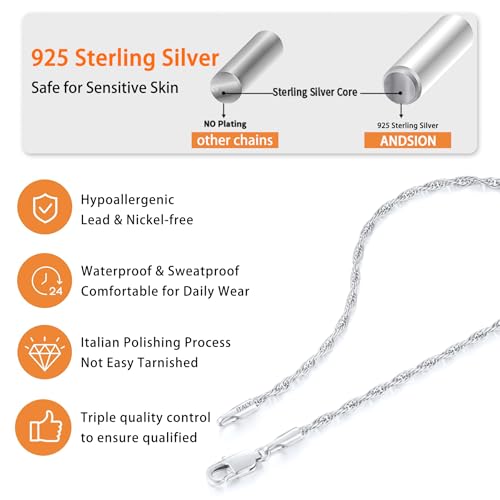 Italian Solid 18K Gold Over Sterling Silver Chain Necklace for Women, Hypoallergenic Gold Rope Chain for Women, 1.5mm/2.5mm Non Tarnish Women's Chain Necklaces 16 18 20 22 24 26 Inch2