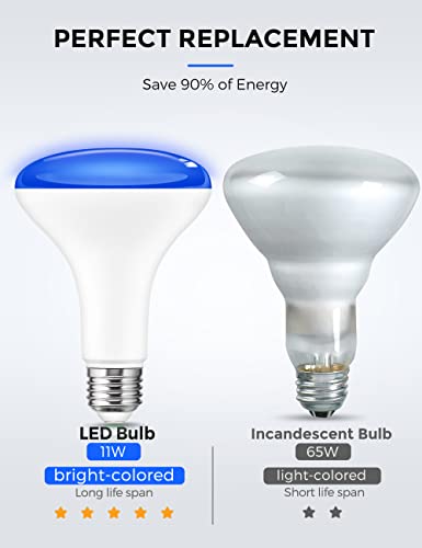 Image of L LOHAS LED Christmas Blue Flood Light Bulbs, Colored Can Light Bulbs E26 | Christmas LED BR30 Pure Blue Flood Light Indoor 65W Equivalent, 11 Watt Light Bulbs E26, Holiday Party Decoration, 2 Pack