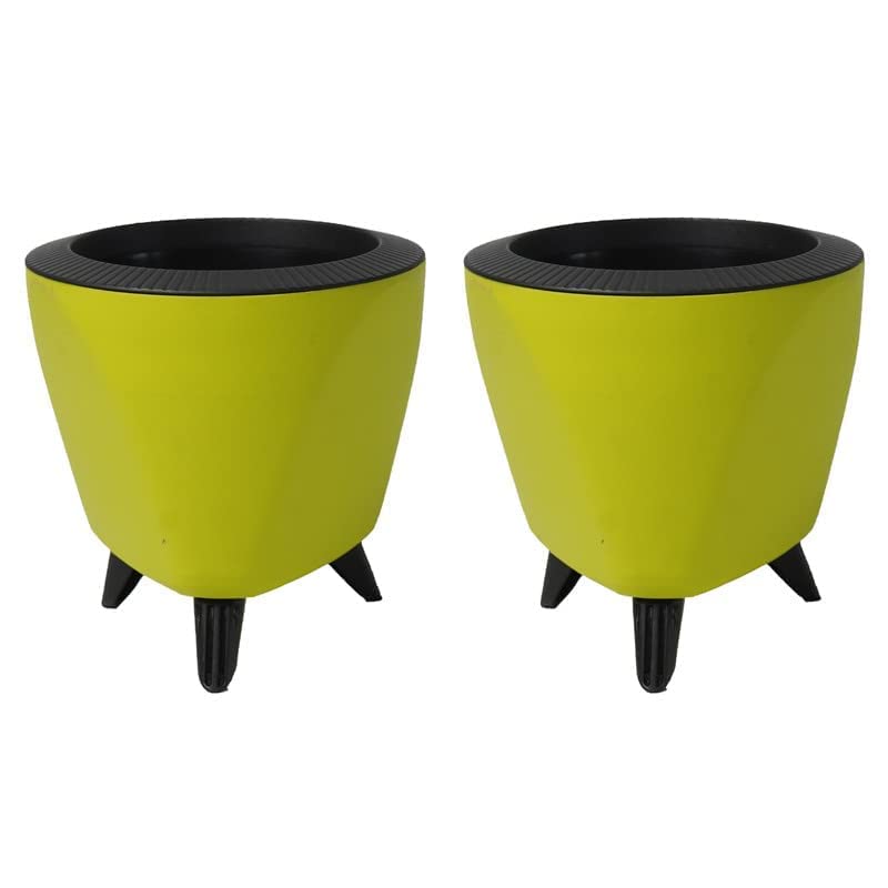 Image of Garden Art(Pack of 2 Indoor Outdoor Self Watering Planter Home Living Room Office Tabletop Decorative Plastic Flower Pot 5.1 Inch (Yellow, 2) PPLAY
