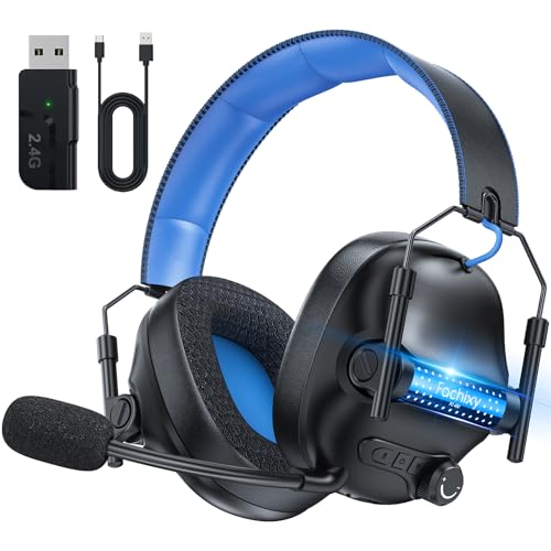 FC400 Wireless Gaming Headset, 2.4GHz Gaming Kopfhörer Kabellos mit Mikrofon für PS5, PS4, PC, Switch, Bluetooth 5.4 Gaming Headset, Geringe Latenz Noise Cancelling, mit LED Licht, 50H Akkulaufzeit 1