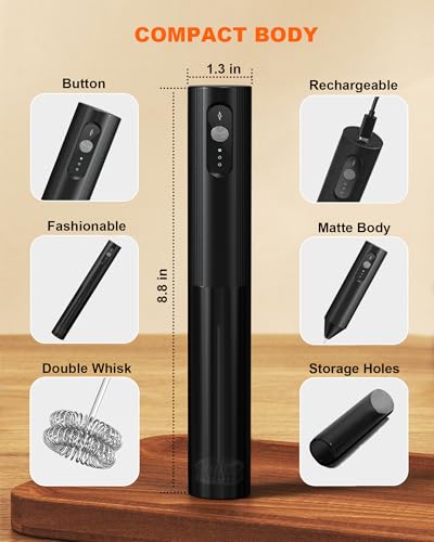 Image of 3-Speed Rechargeable Milk Frother Handheld, Dual Coil Whisk Coffee Frother Handheld - Portable Hand Frother Wand for Coffee Matcha Cappuccino & Hot Chocolate, Kitchen Gift, Black