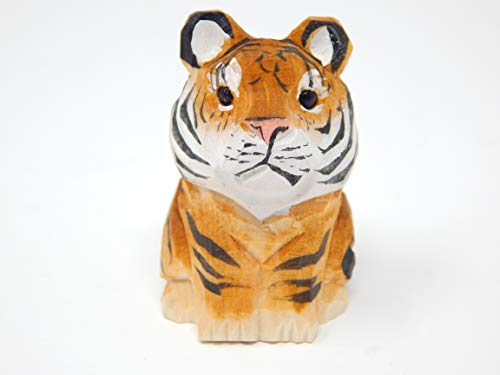 Figura de tigre tallada a mano en madera miniatura 3