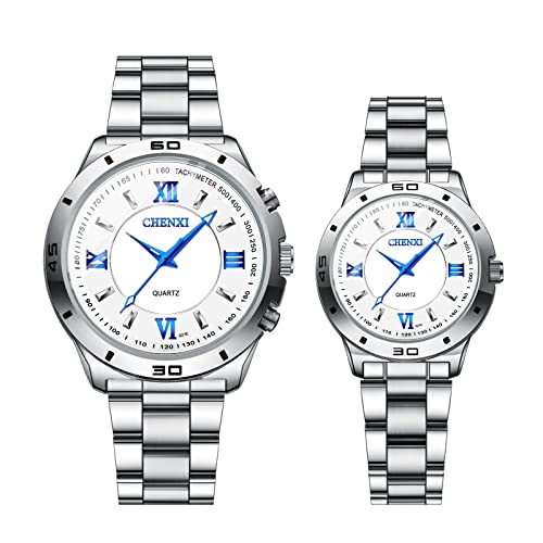 JewelryWe Reloj de pulsera de cuarzo para mujer/hombre, correa de acero inoxidable, retro vintage, color negro/azul/blanco, buen regalo para mujer, hombre, novios, San Valentín, White Pareja, Pulsera JewelryWe Reloj de pulsera de cuarzo para mujer/hombre, correa de acero inoxidable, retro vintage, color negro/azul/blanco, buen regalo para mujer, hombre, novios, San Valentín, White Pareja, Pulsera