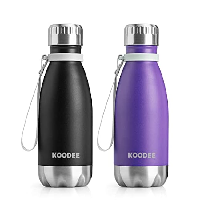 koodee Kids Insulated Water Bottle 2 Pack-17 oz Stainless Steel Double Wall Vacuum Insulated Water Bottle for School, Cola Shape Leak Proof Sports Flask (Aquamarine Blue-Sky Blue)