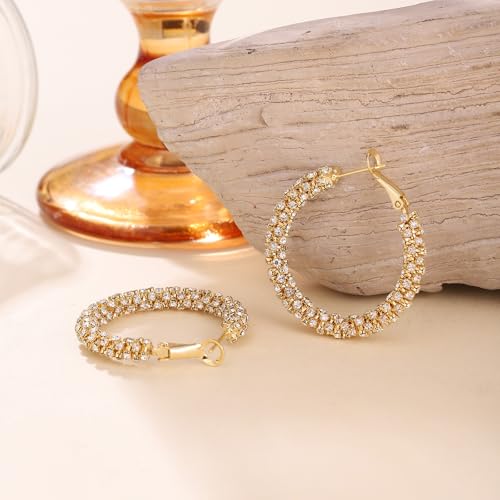 14K Gold Plated 29–35mm Lightweight Hoop Earrings for Women, Cubic Zirconia, 925 Sterling Silver Post, Hypoallergenic Jewelry4