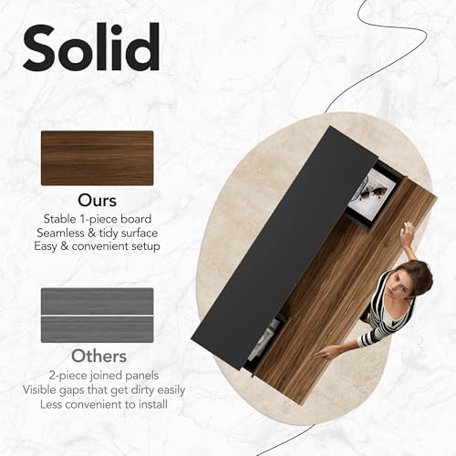 Image of HUANUO Standing Desk with Drawers, 48 Inches Electric Height Adjustable Desk with Storage, Whole-Piece Board Sit Stand Up Desk with Monitor Shelf, Black Walnut
