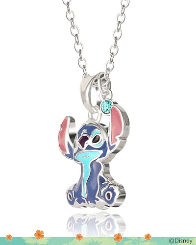 Disney Stitch Necklace for Women with Crystal Charm, 18" Silver Flash-Plated Sitting Stitch Pendant Necklace Official License3
