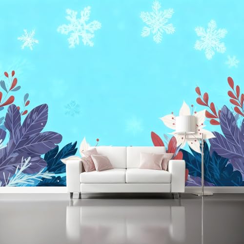 Papel Pintado Pared 300 x 210 cm - Sencillo Arte Floral Papel pintado Azul Mural de Arte Decoración para Comedores Salones Habitaciones Sala Cuarto Oficina Salón
