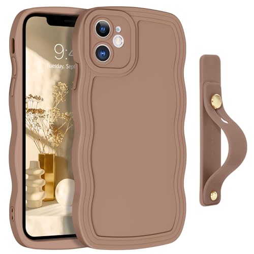Coque iPhone 11 antichoc marron avec béquille intégrée et bracelet de maintien 6.1"