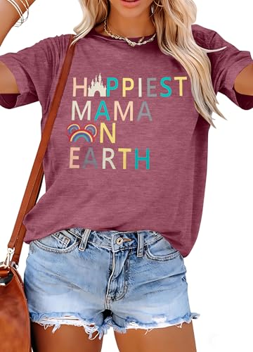 Magical Shirt for Women Happiest Mama On Earth Tee Magic Kingdom Castle Tshirt Family Holiday Vacation Short Sleeve Top