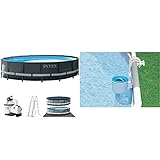 Intex Ultra Rondo XTR Ø 488 x 122 cm Frame Pool Set, Grau & Oberflächenskimmer - Deluxe Oberflächenskimmer zur Wandmontage - Hängeskimmer