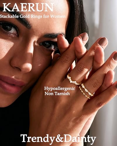 KAERUN Stackable Gold Rings for Women Non Tarnish Dainty 14K Gold Plated Thin Cubic Zirconia Thumb Ring Set Stack Trendy Statement Promise Wedding Bands Engagement Rings for Women Size 6 7 8 9 103