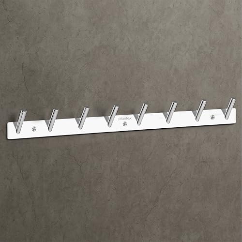 Image of Plantex Wall Hooks for Hanging Cloth /Stainless Steel Towel Hangers /Bathroom Robe Hooks /Door Hangers /Round Wall Hook /Hook Rail for Hanging Keys - 8 Hooks (Pack of 1, Chrome)