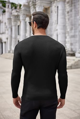 COOFANDY Men's Ribbed Crewneck Sweater Long Sleeve Slim Fit Knitted Pullover Sweater3