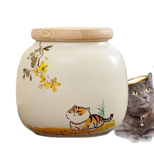 Cat Urn - 陶器製 猫 遺骨 思い出の品 | 動物 メモリアルボックス 装飾品 火葬 葬儀 お悔やみ 犬 毛 野外 追悼の品