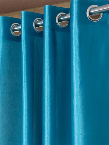 Image of Home Sizzler 2 Pieces Solid Patch Bloom Burst Eyelet Polyester Window Curtains - 5 Feet, Aqua