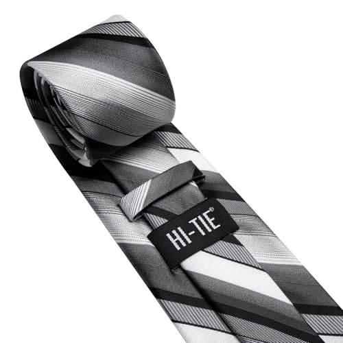 Image of Hi-Tie 70 inches Ties for Men Silk Extra Long Necktie and Pocket Square Cufflinks Set Men Big and Tall Tie Business