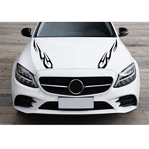 Ruiante Car Hood Stripe Sticker Flame Pattern Car Auto Racing Sport Body Side Stripe Decal Hood Bumper Stripe Decal Vinyl Modified Stripe Decals Decoration For Universal Car (2Pc Black) #TOP5