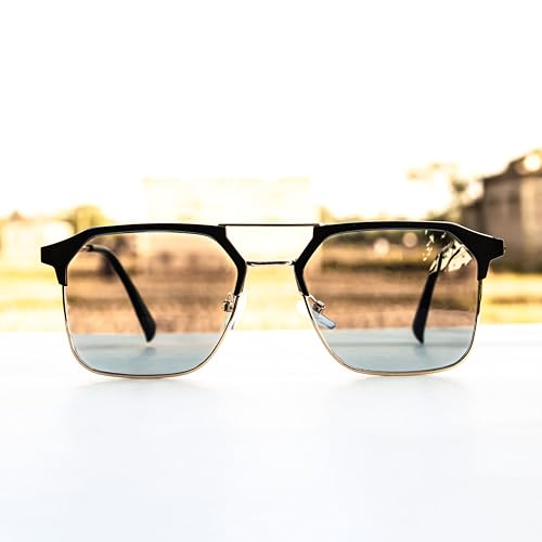 Image of Photochromic Square Sunglasses for Men, Metal Frame, UV Protection, Stylish Everyday Eyewear