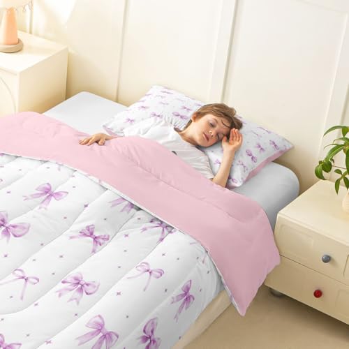 Funda de edredón King morada decorativa con lazos para un dormitorio acogedor 5