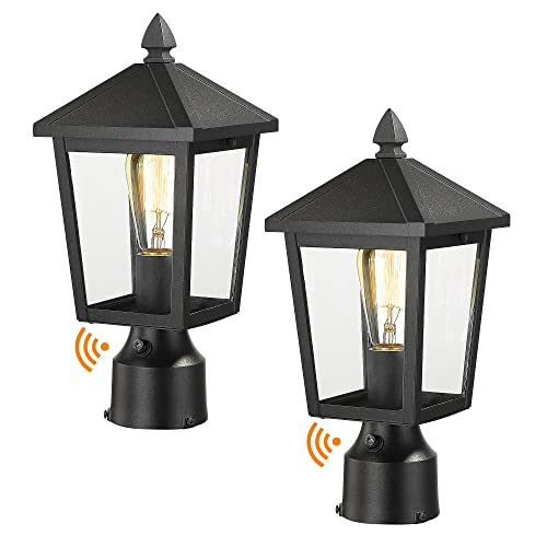 Image of zeyu 2 Pack Dusk to Dawn Outdoor Post Lights, Industrial Pole Light for House Courtyard, Die-Cast Aluminum with Clear Glass, Black Finish, 20076PS-PC-2PK BK