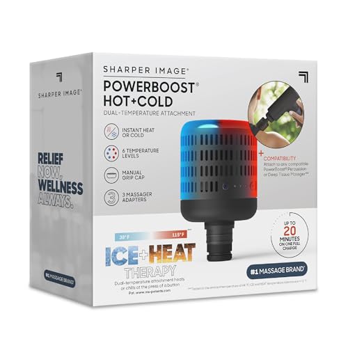 Image of Sharper Image Powerboost Hot + Cold Dual-Temperature Massage Gun Attachment - Instant Heat & Cold, 6 Temperature Levels, Compatible with Powerboost Massage Guns, Black