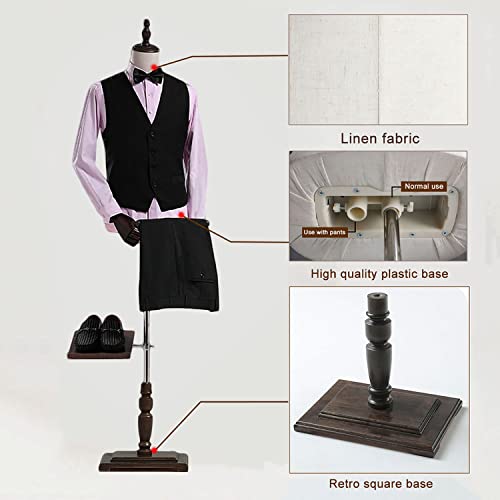 Male Mannequin Torso Dress Form Mannequin Body With Stand Flexible Solid Wood Arm, Detachable Shoe Holder Pants Rack, 53"~73" Height Adjustable Manikin For Market Shop Window Display #TOP3