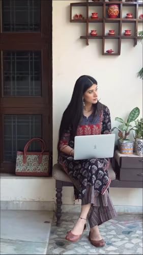 Image of ANNI Designer Women's Viscose Blend Straight Printed Kurta with Palazzo | Ethnic Indian Kurta Set | 3 /4 Sleeve Round Neck Traditional Dress | Festive Office Casual Outfit for Women