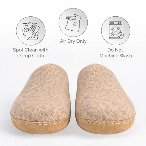 Image of Wool Felt Mule Slippers for Women & Men, Handmade 100% Natural Wool Backless House Shoes with Premium Suede Sole, Warm Breathable Indoor Slip-On