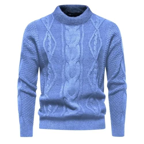 Men's Half High Neck Sweater Solid Casual Warmth Pullover Thick Round Neck Knitwear M55-Sky Blue 2XL