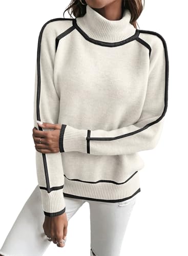 EVALESS Fall Sweaters for Women Trendy 2025 Cute Cozy Turtleneck Long Sleeve Colorblock Knitted Pullover Tops4