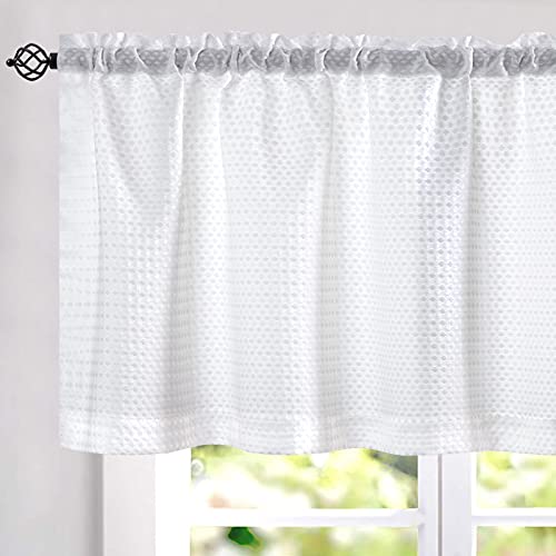 jinchan Kitchen Curtains Waffle-Weave Valance for Kitchen Bathroom Waffle Woven Textured Window Treatment 1 Panel W60 x L18 White