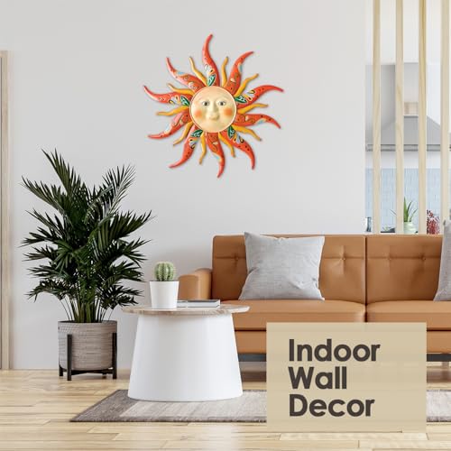 Eoorau EOOB001 Large Metal Sun Outdoor Decor - 23.6 Inches Sun Face Garden Sculptures & Statues Wall Art thumb #1