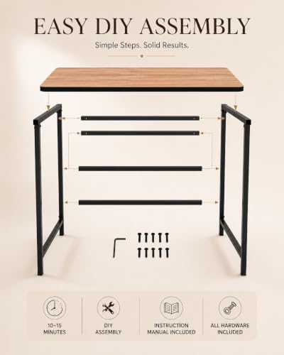 Image of Portable Wood & Metal Computer Desk | Modern Writing Table | Stylish Multipurpose Study Table Best for Home, School, Office Work & More | Ideal for Kids & Adults
